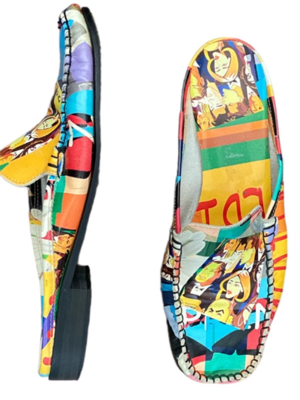 Sesto Meucci Italian Made Art Graphic Mule Sandals Size 7.5 M